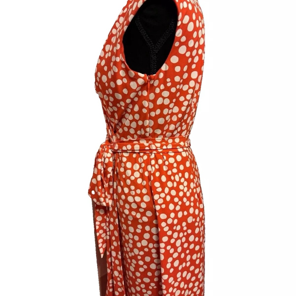 Eliza J faux wrap dress 6 orange white polka dot career office - Picture 3 of 9